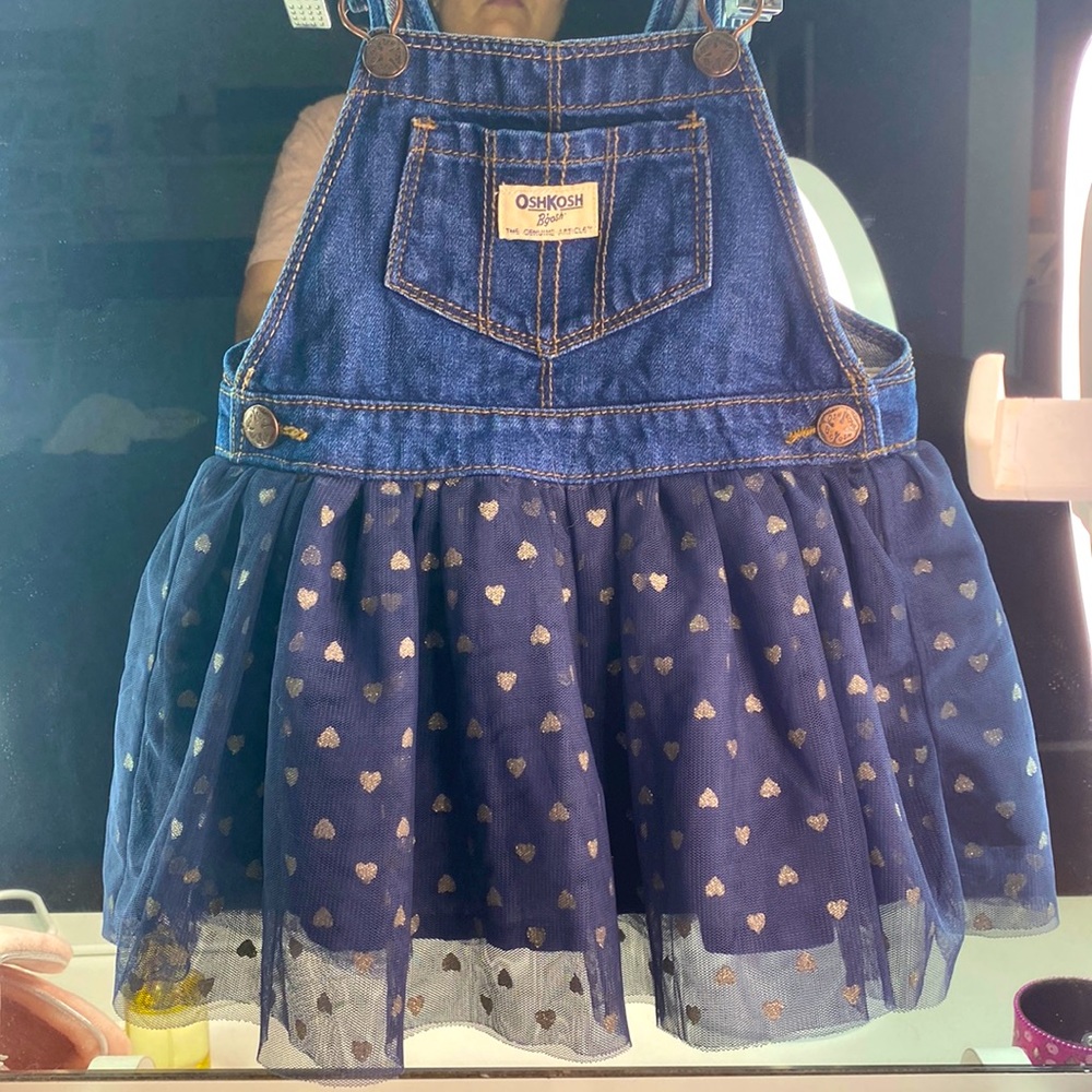 OskKosh B'gosh 2T Denim Jumper with Navy & Gold tulle skirt! 💙💙